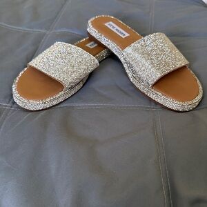 Steve Madden Glittering Silver Bling Slide Sandals